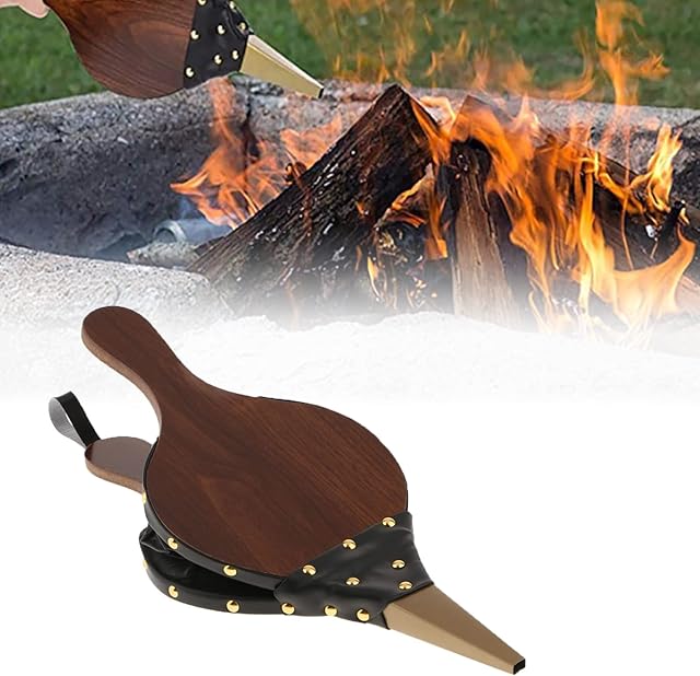 Fireplace Bellows, 39x17cm Wooden Fireplace Bellows Manual Air Blower Hand Bellows for Home DIY Fireplace Tool Wood Stove, BBQ, Outdoor Camping