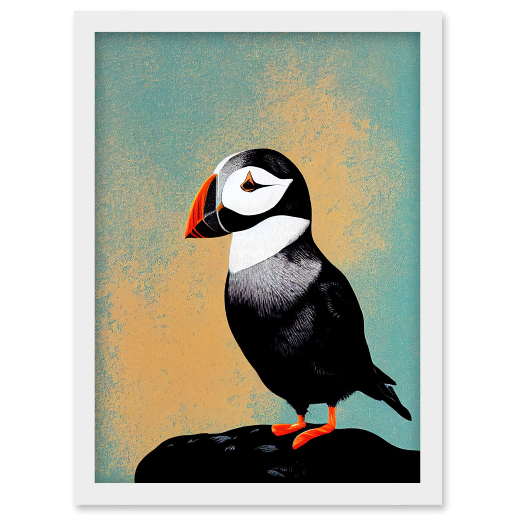 Puffin Bird on Rock Framed Wall Art Print - Modern Illustration Artwork - A4 Size - Artery8