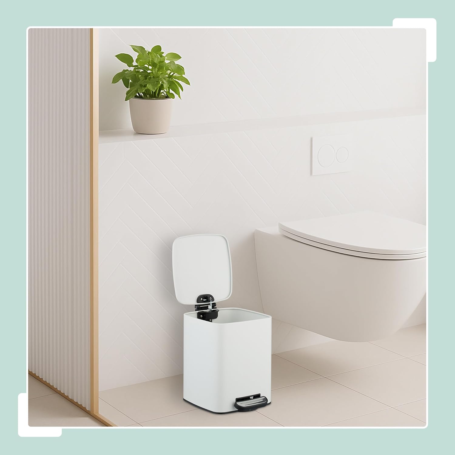 Relaxdays Cosmetic Bin, 6 L, Soft Close Mechanism, Removable Inner Bin, Metal, Bathroom Bin with Bin Liner, White