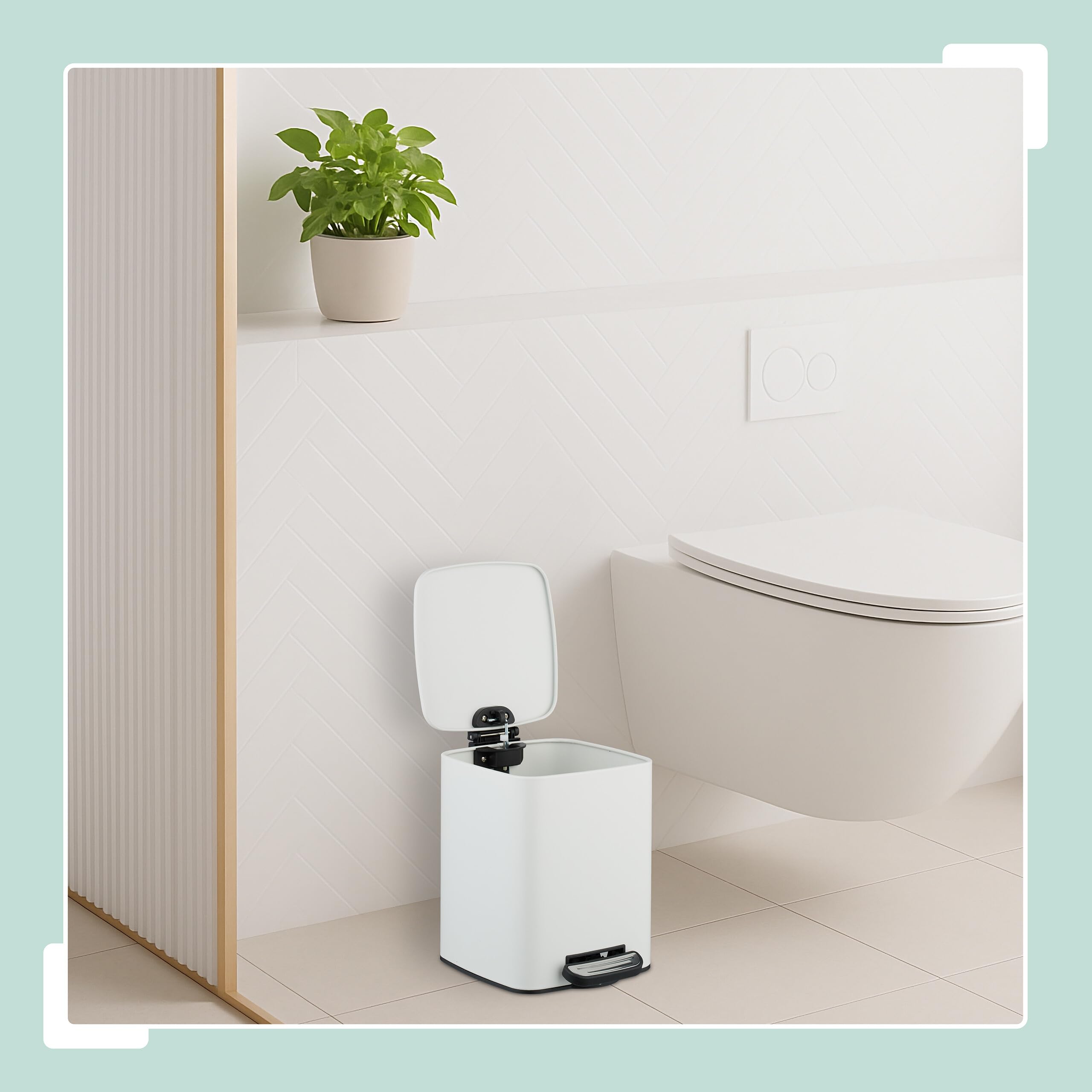Relaxdays 6 L Pattumiera Bagno a Pedale, Cestino Interno Rimovibile, Coperchio Ammortizzato, Sacchetti Inclusi, Bianco, 70% Ferro 30% plastica