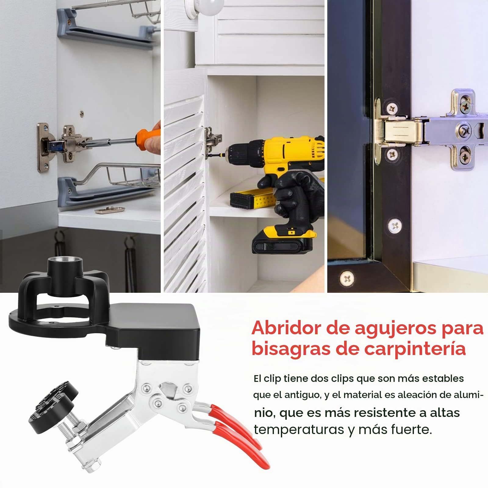 Plantilla de Bisagra 35 mm, Guía de Perforación para Puerta y Armarios, Herramienta de Carpintería para Trabajo de Madera