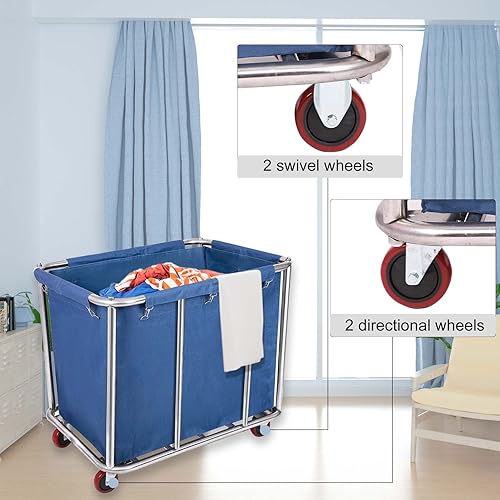 Miniatura 3 de 12 Bushels - Carrito de lavandería para uso comercialhogar, canasta grande de acero inoxidable resistente con ruedas, para organizador y