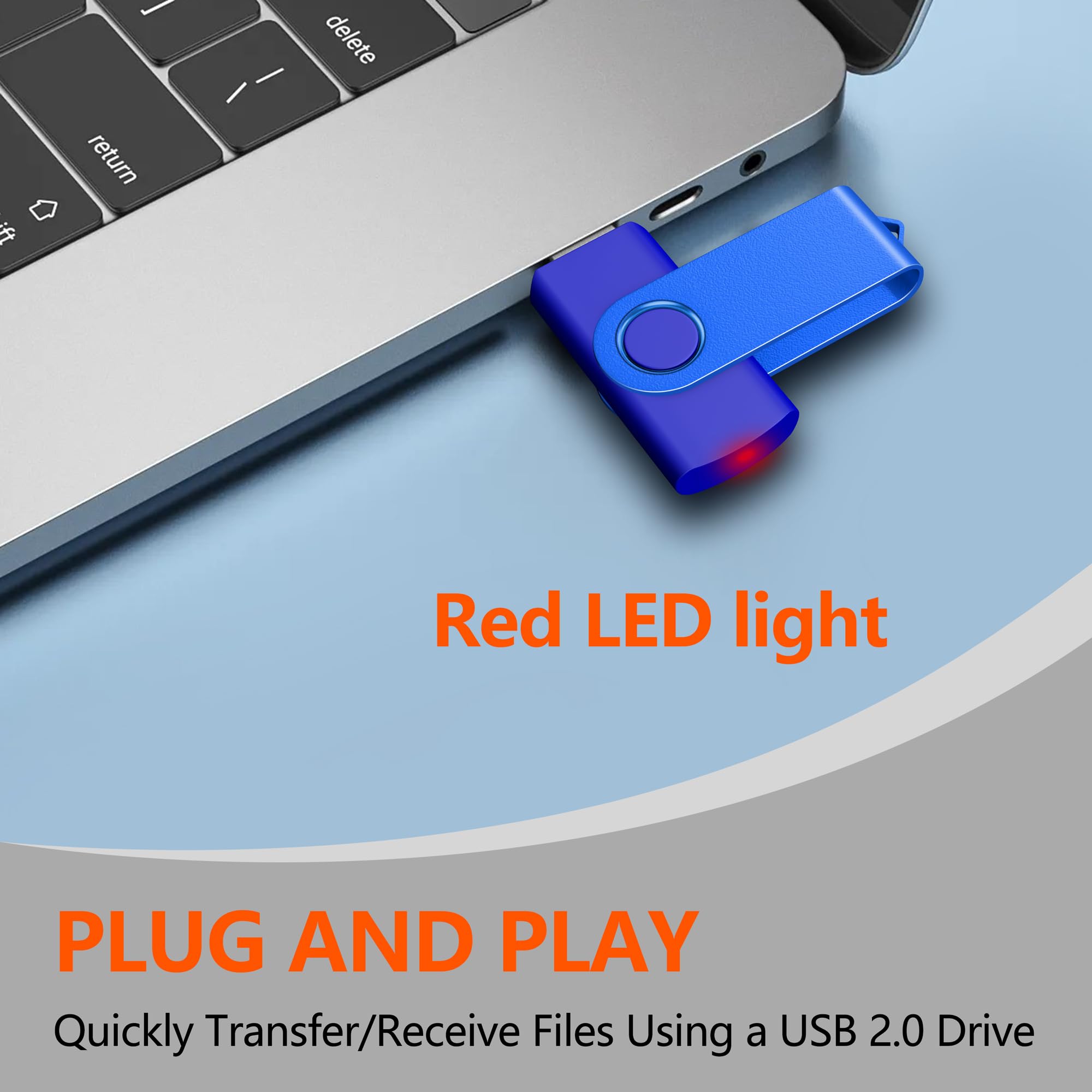Lot de 2 Clé USB Pivotantes 64Go USB 2.0 Flash Drive Stockage Rotation Disque Mémoire Stick USB U Disque avec Lumière LED, 2 Cordes, Bleu/Violet