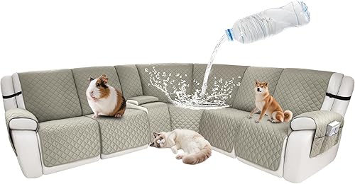 Miniatura 141 de Fundas impermeables para sofá reclinable seccional en forma de L, funda para sofá seccional reclinable de 7 piezas, antideslizante, lavable, juego
