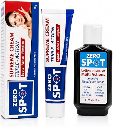 ZERO SPOT Supreme Cream Triple-Action & Multi-Action Lotion Combo | 50g Cream + 60ml Lotion, Targets Spots & Acne, 2-Piece Set, Pimple & Wrinkle Care, Clobetasol Propionate