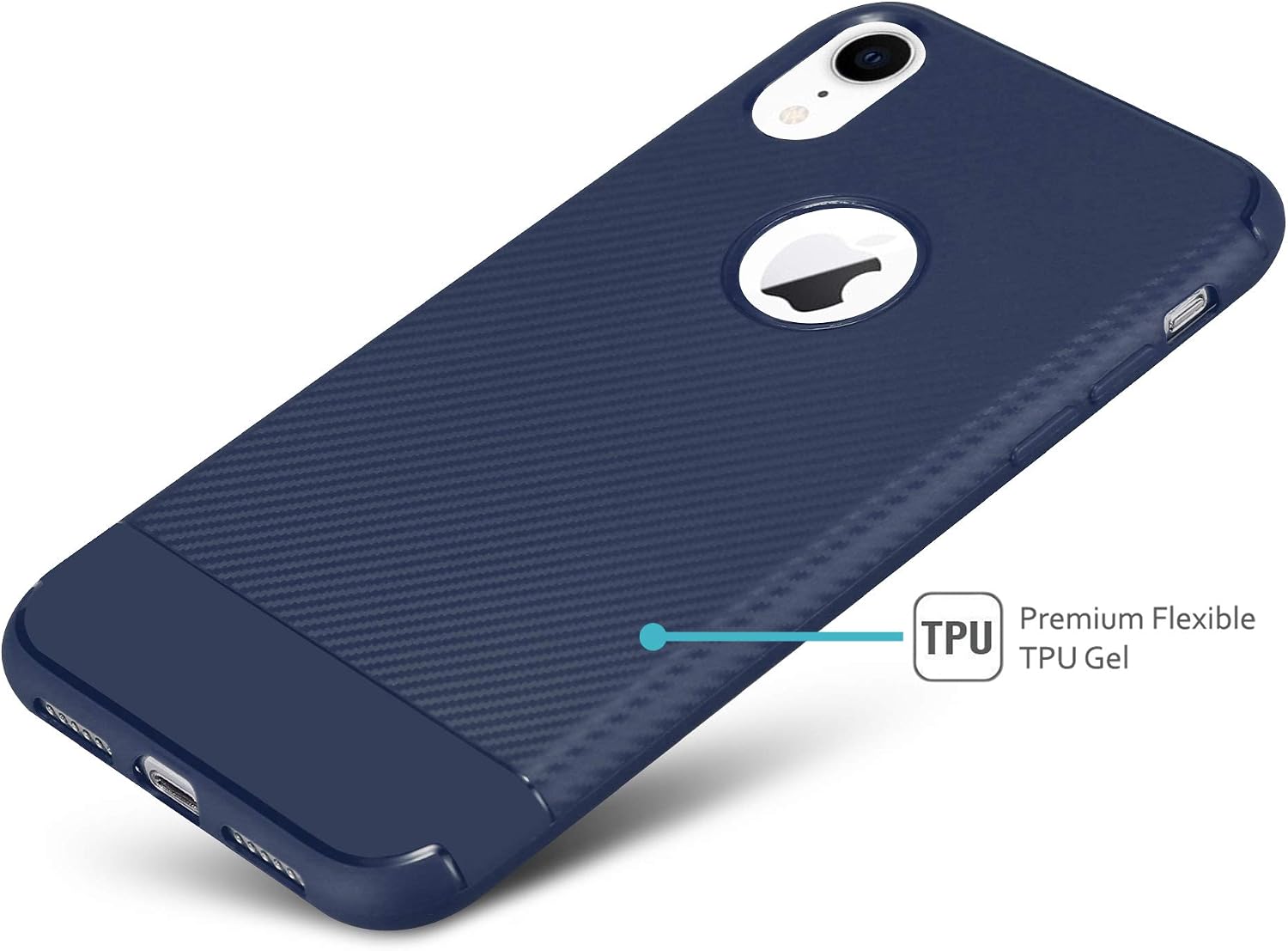 Kit Me Out World Carbon Series Case Designed for iPhone XR, Full Matte Slim Fit Flexible TPU Minimal Durable Protection Case Cover Brushed Carbon Fiber Effect (Blue)