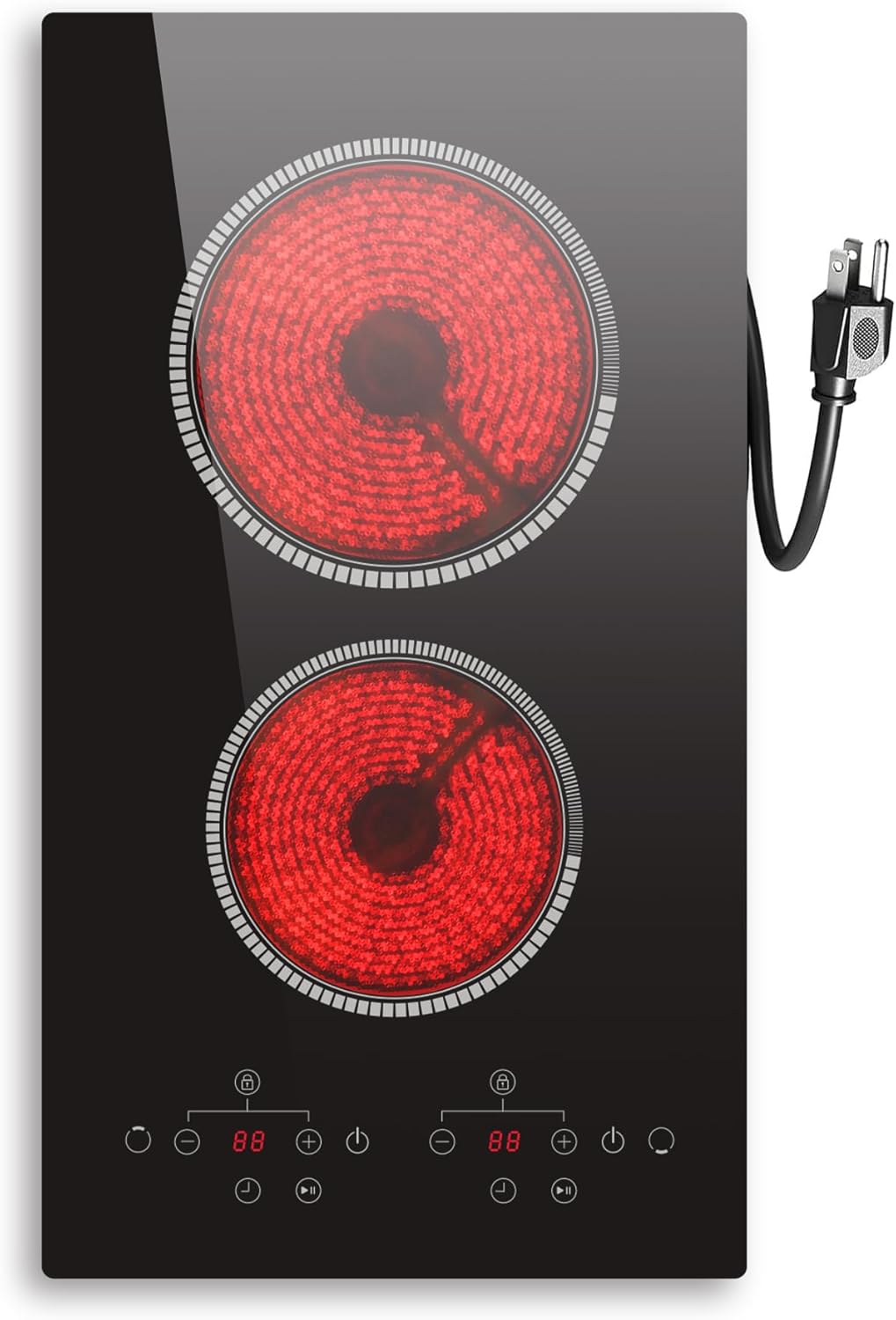 2 Burner Electric Cooktop, 12 Inch Electric Stove​ 120V 2000W Plug-in Stove Top with Timer, 9 Level Adjustment, Pause Control & Child Lock, Countertop & Built-in, Sensor Touch, Pladeca