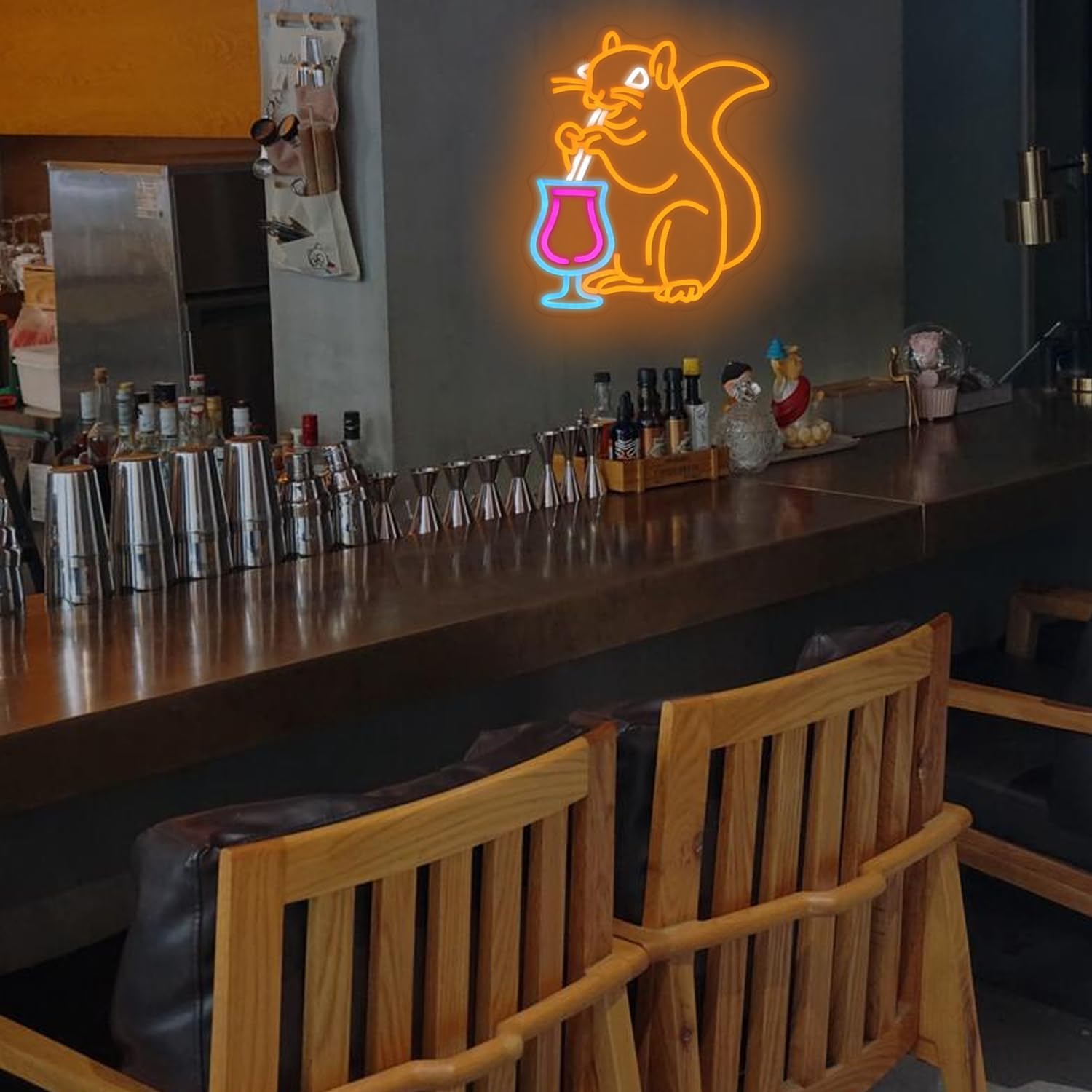 Squirrel Cocktail Neon Sign for Wall Decor, Orange Squirrel Neon Light, USB Powered Animal Cocktail Bar Led Light Up Sign for Bar, Bedroom, Man Cave, Business, Game Room - Image 7