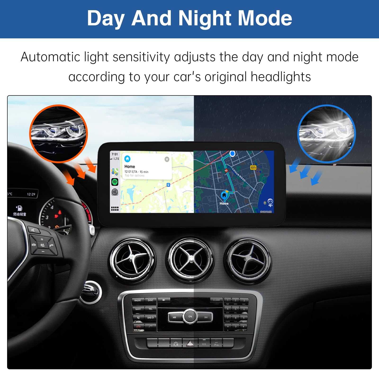 Road Top 12,3 Pollici Autoradio, CarPlay senza fili e Android Auto per Mercedes Benz A CLA GLA Classe W176 C117 X117 2013-2015 Anno con sistema NTG4.5/4.7, schermo tattile Stereo Auto con Mirrorlink