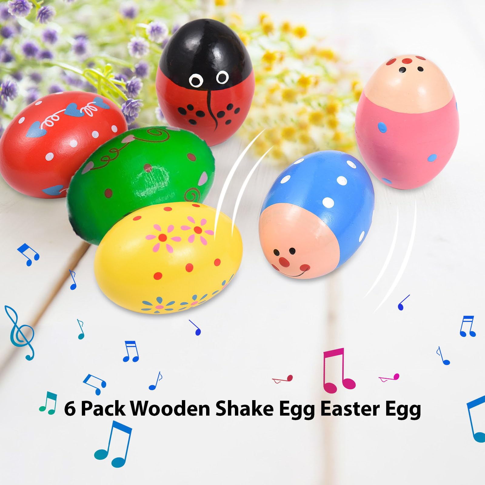 Wooden Shake Eggs Percussion Instrument Fun Musical Egg for Party Easter Basket Stuffers Educational Rhythm Toy All Ages — view 6