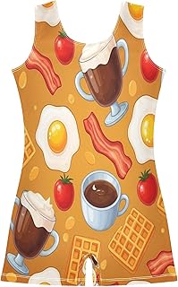 Exnundod Girls' Gymnastics Leotards Breakfast Delights Pattern_1 Sleeveless Biketards Tumbling Dance Practice Outfit, 2-10T