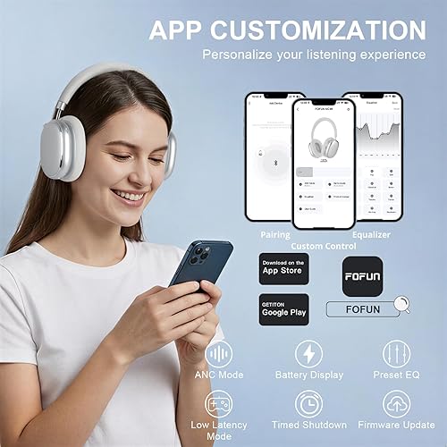 Miniatura 7 de NC95 - Auriculares híbridos con cancelación activa de ruido con control de perilla, 65 horas de reproducción sobre la oreja, auriculares