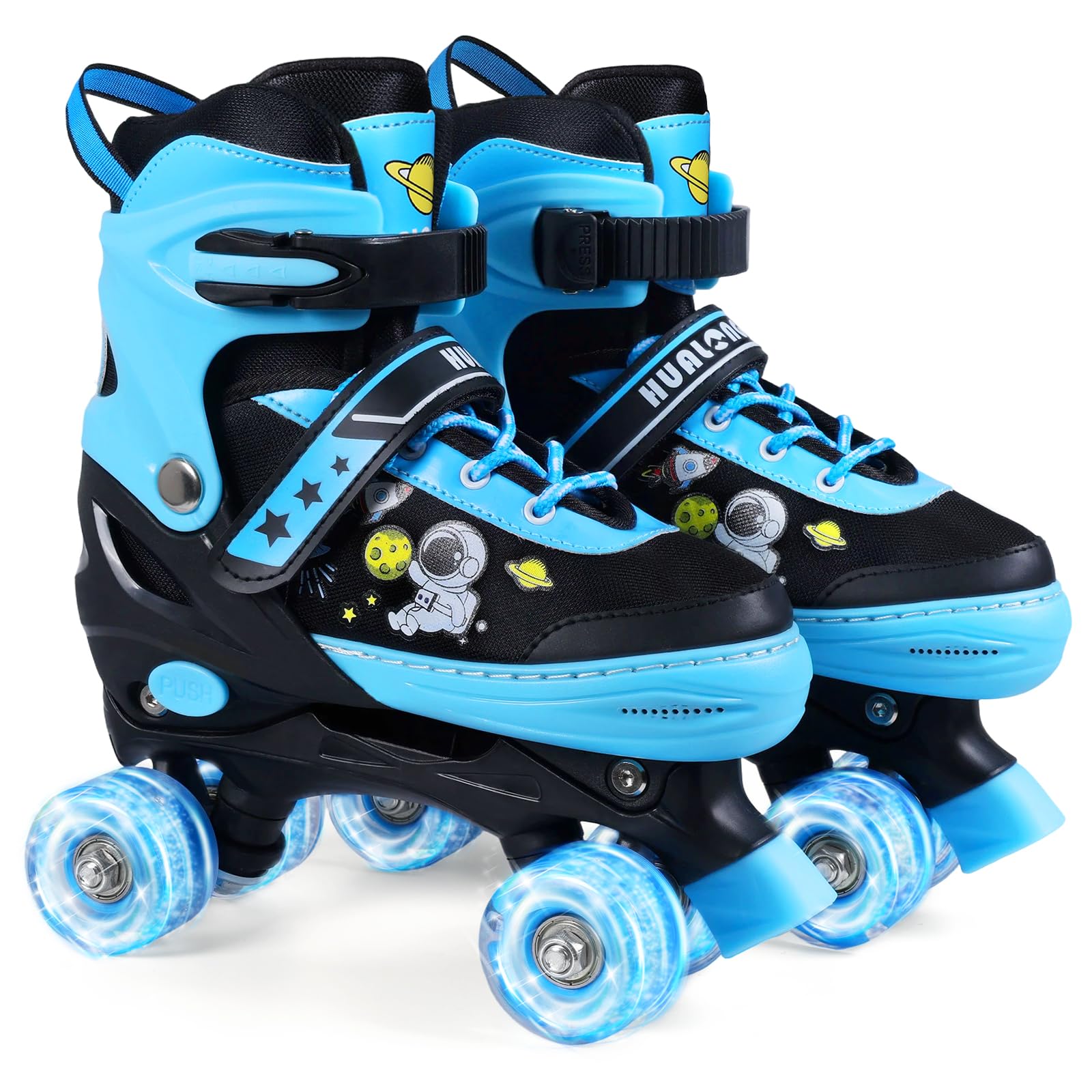 Kinder Rollschuhe-Verstellbare Rollschuhe für Mädchen und Jungen, Atmungsaktiv Kinderrollschuhe 4 Größen Verstellbar, Kinderrollschuhe für Mädchen, Jungen, Kinder, Anfänger, Drinnen, Draußen (Blau, L)
