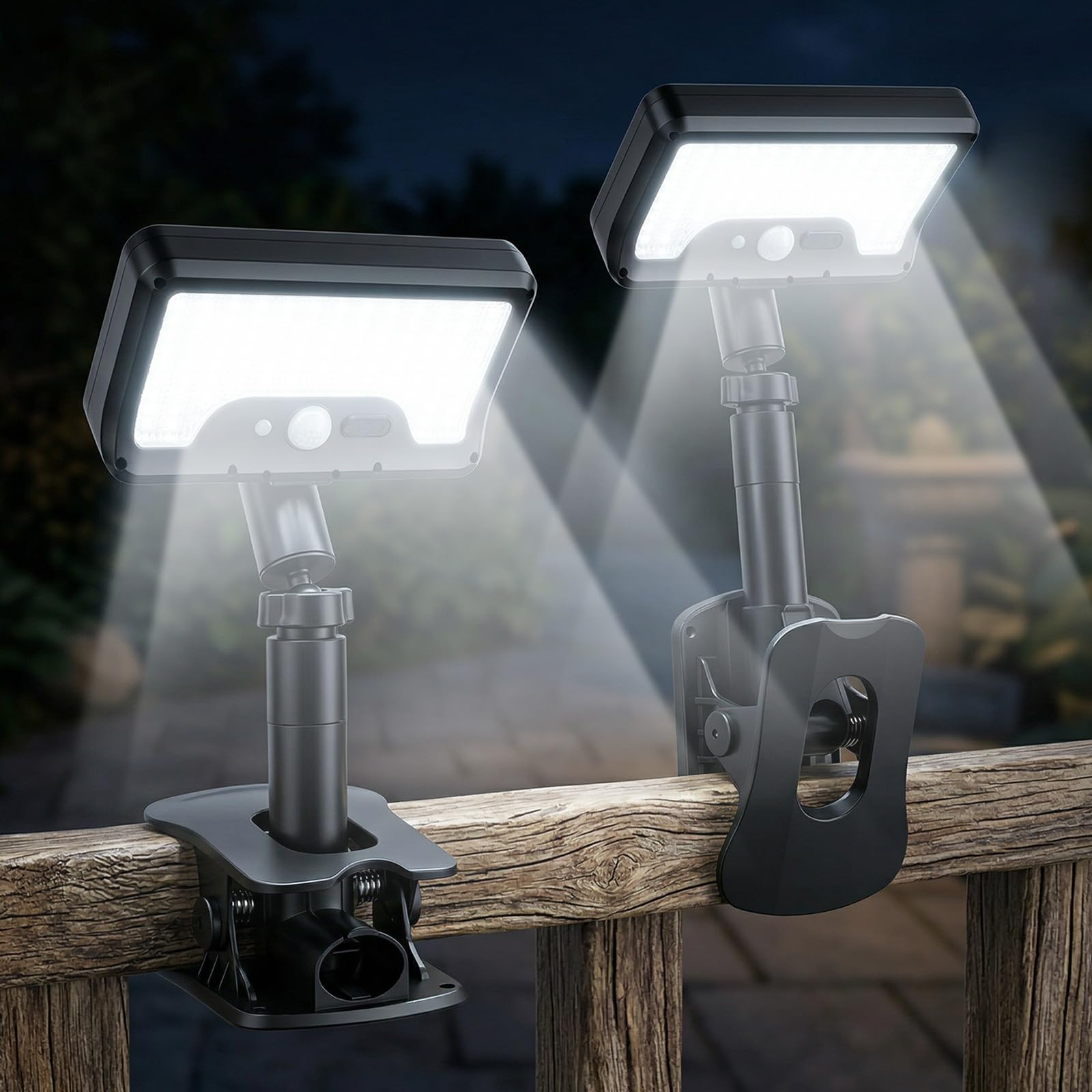Lustaled Clip On Solar Lights Outdoor, 92LEDs 6500K Solar Security Lights Outdoor Motion Sensor Waterproof IP65 with USB Charging, 3 Modes with Dusk-to-Dawn Fence Light for Garden Deck Camping, 2 Pack