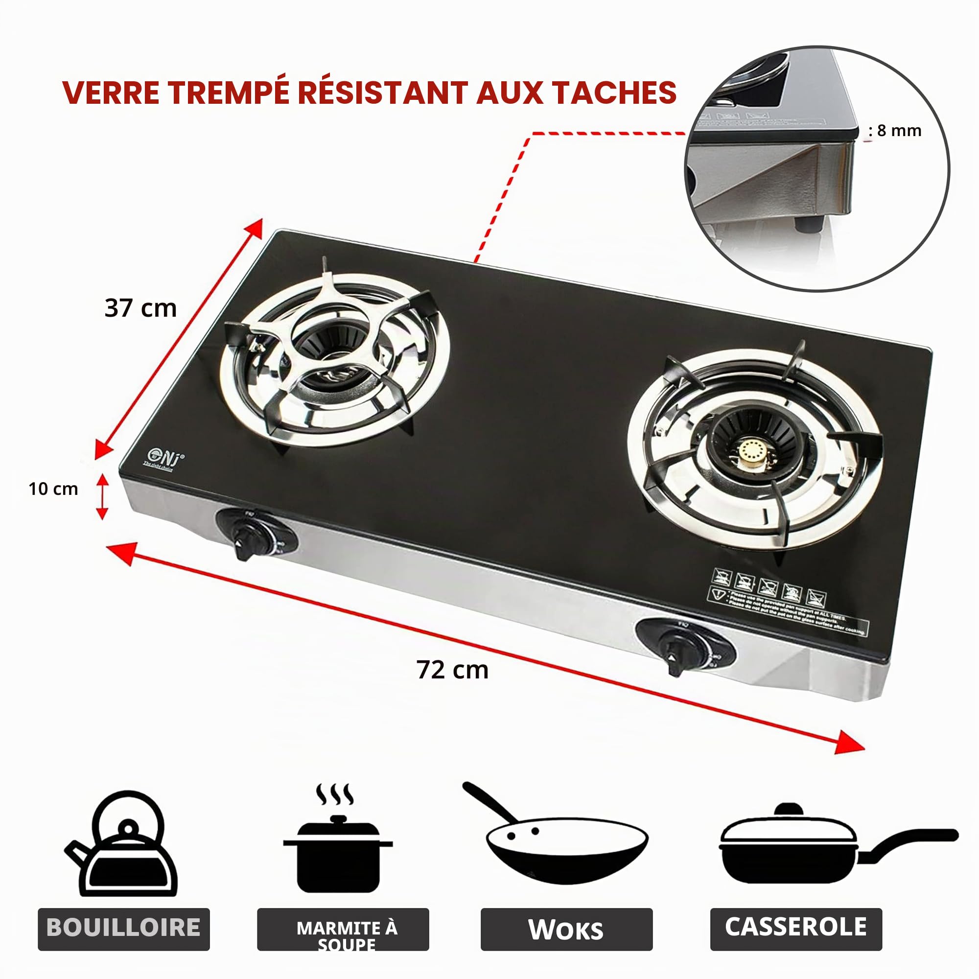 NGB-S2 Réchaud a Gaz Intérieur - Plaque de Cuisson 2 Feux Portable