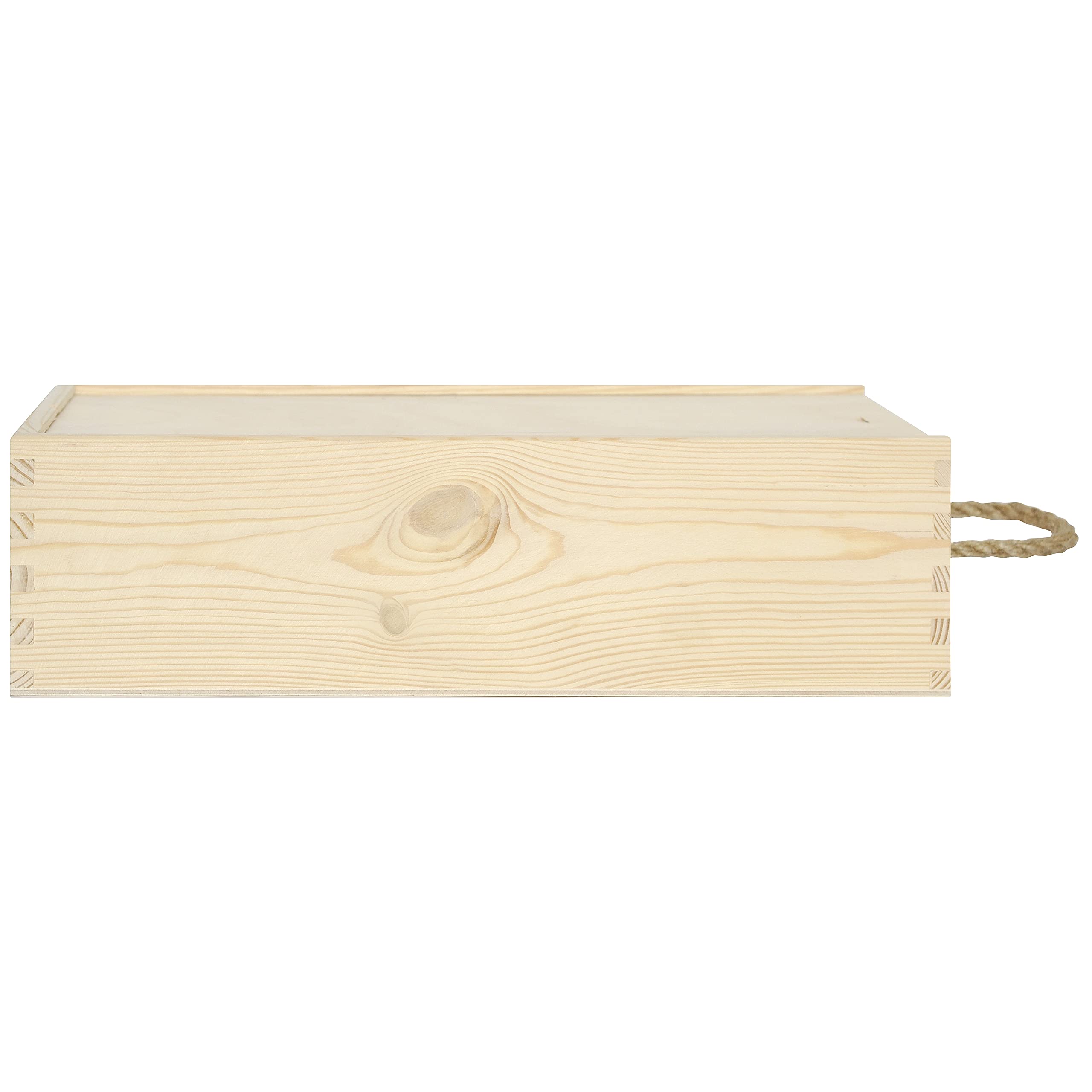 Creative Deco Scatola in Legno per il Vino | 2 Bottiglie | Manico Corda e Coperchio Scorrevole | 35 x 21 x 11 (+/- 1cm) | Cassetta Confezione Perfetta per Decoupage Stoccaggio Decorazione o Regalo