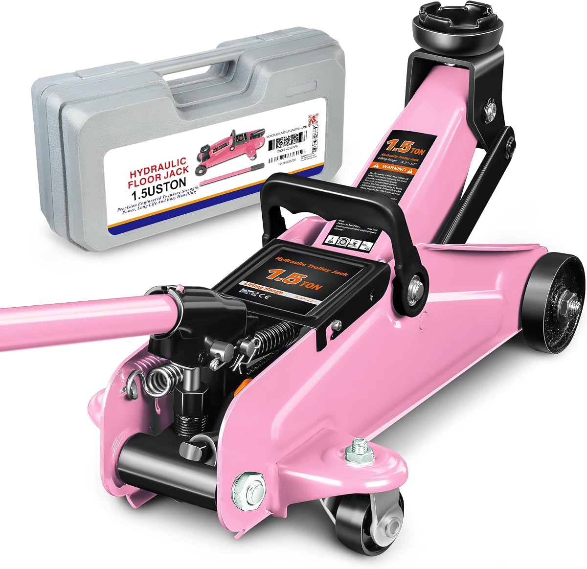 PM PERFORMOTOR Low Profile Hydraulic Trolley Service/Floor Jack, 1.5 Ton (3000 lbs) Capacity, Lifting Range 5.3"-12",Pink,PM-TOL-FJ15-PK