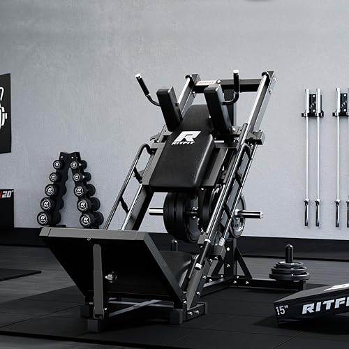 Miniatura 8 de RitFit Máquina de sentadillas para prensa de piernas, máquina profesional de prensa de piernas ajustable para gimnasio en casa con rodamiento