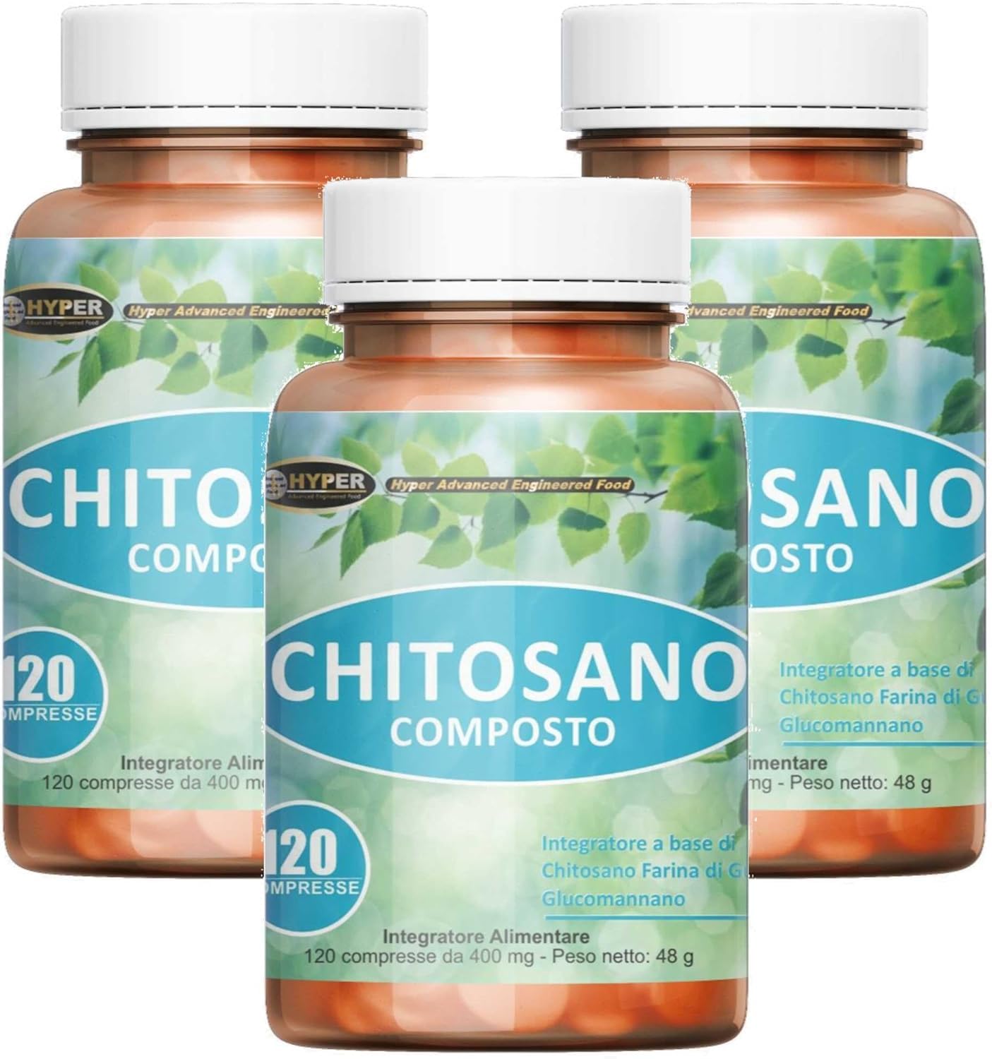 Hyper Chitosano Glucomannano 3x120 Compresse - Dimagrante che Favorisce la Perdita di Peso agendo come Brucia grassi e Riduce la Fame Nervosa riducendo i carboidrati ed i ed i Grassi Assorbiti
