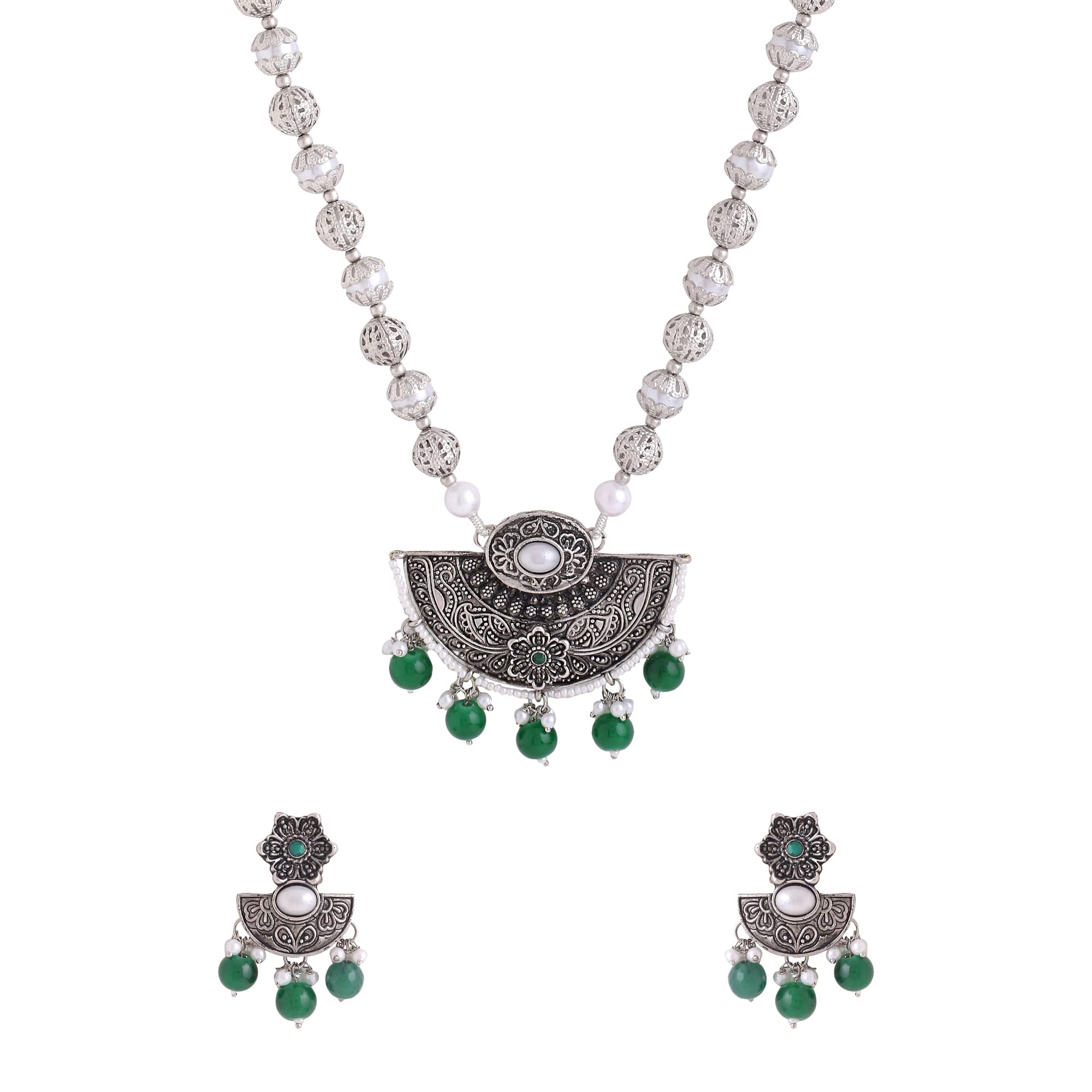 Yellow Chimes Jewellery Set for Women and Girls Silver Oxidised Necklace | Silver Oxidised Green Beads Drop Choker Necklace Set for Women | Birthday Gift For Girls and Women Anniversary Gift for Wife (B0C45GX199) Amazon Price History, Amazon Price Tracker
