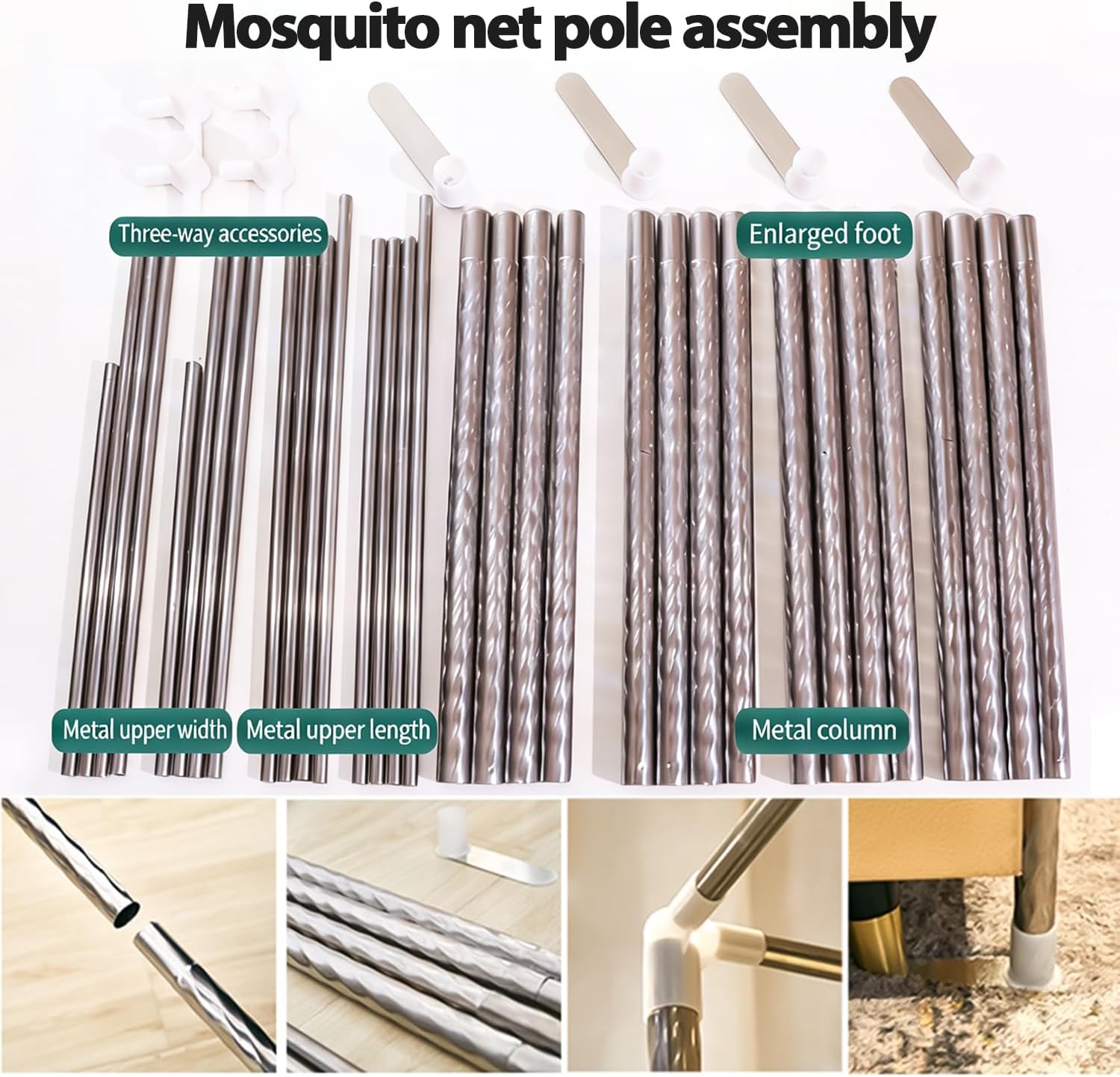 Large Space Mosquito Net Kit with Poles, Three Side Opening Canopy Bed Frame Curtains Kit for Private Quiet Space Bedroom Decoration, L78xW59xH78 Inches for Queen Size Bed
