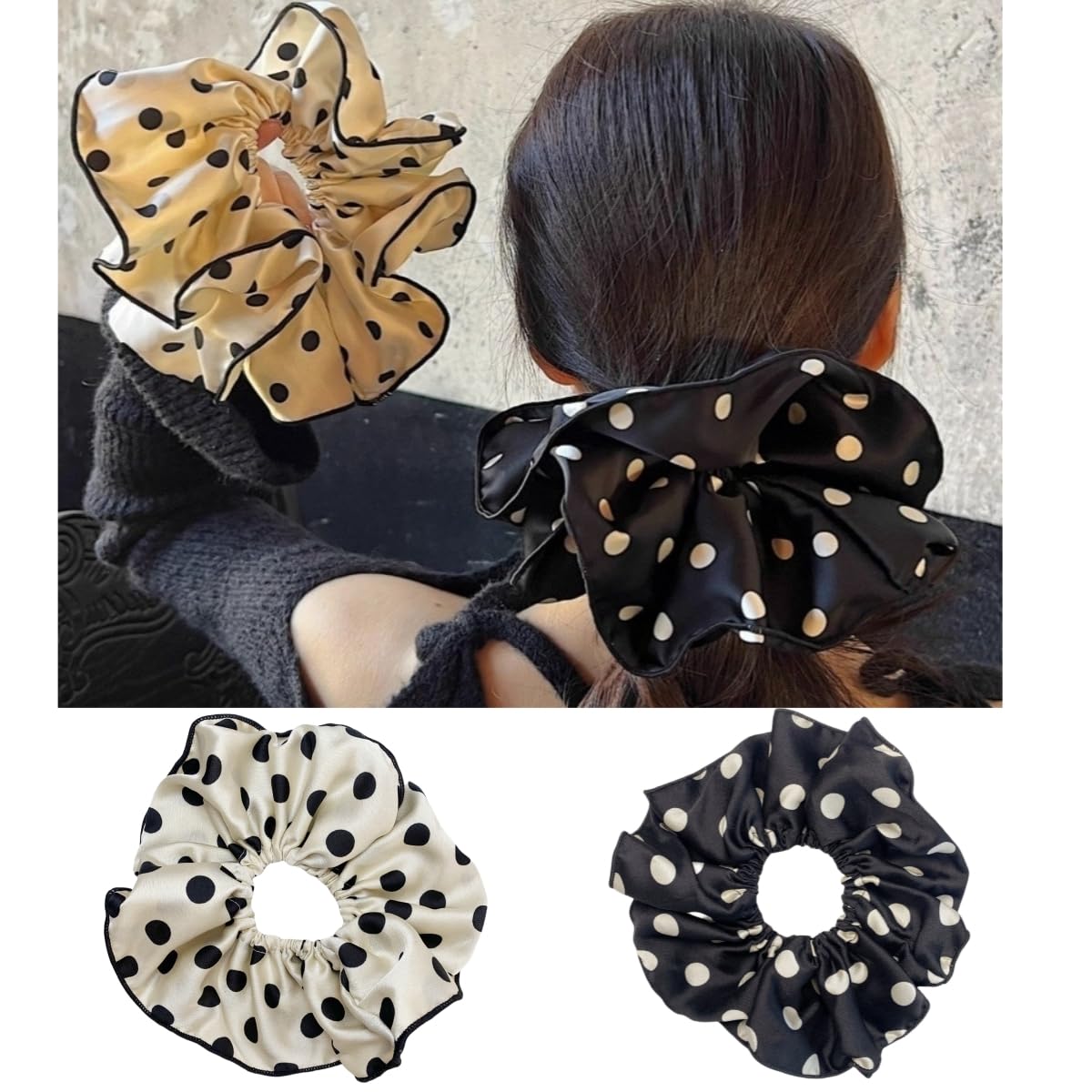 Lemeilleur Vintage Silklike Hair Scrunchies - 2 PCS