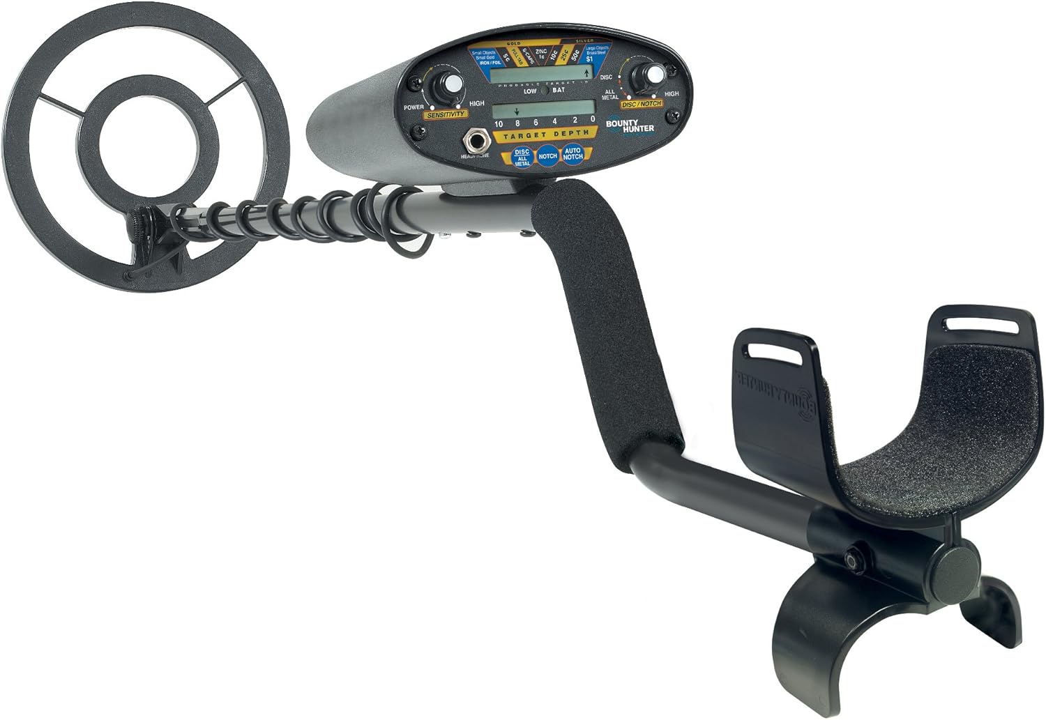 Bounty Hunter QD2 Quick Draw II Metal Detector | Digital Coin Depth Indicator, 9-Segment Target ID, 3-Tone Audio Feedback, Lightweight & Ergonomic Design, Adjustable Notch & Auto Notch Modes