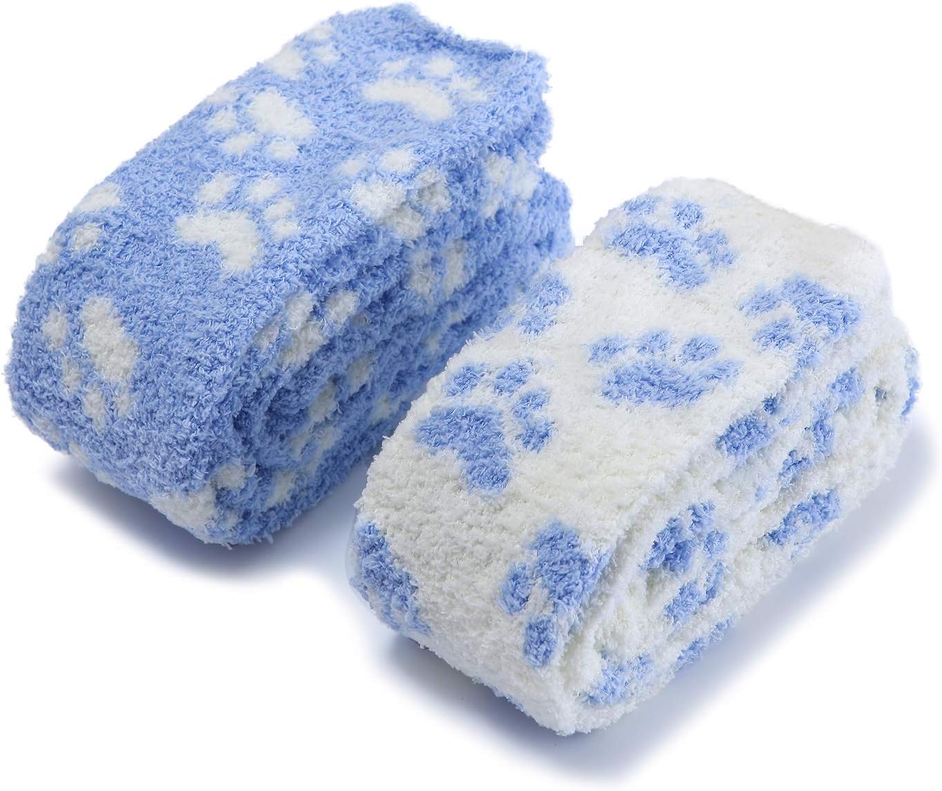 Littleforbig Cute Coral Fleece Thigh High Long Paws Pattern Socks 2 Pairs - Image 5