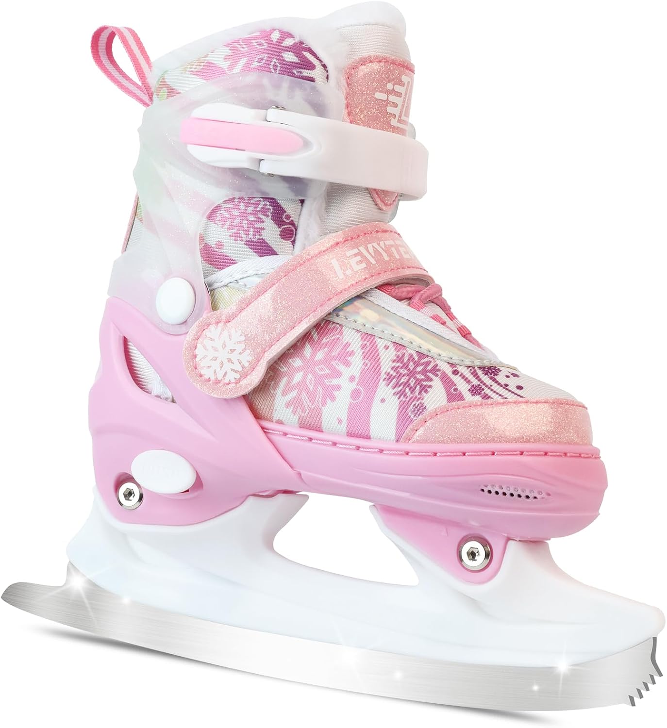 Adjustable Ice Skates for Kids Boys Girls - Warm Fleece Lined, 4 Size Adjustable Beginner Snowflake Blades Ankle Support Figure Skates for Outdoor and Rink