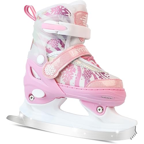 Adjustable Ice Skates for Kids Boys Girls - Warm Fleece Lined, 4 Size Adjustable Beginner Snowflake Blades Ankle Support Figure Skates for Outdoor and Rink