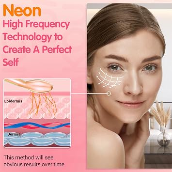 High Frequency Facial Machine, TUMAKOU Neon Portable High Frequency Wand | High Frequency Skin Light Therapy Wand Device with 4 Electrodes