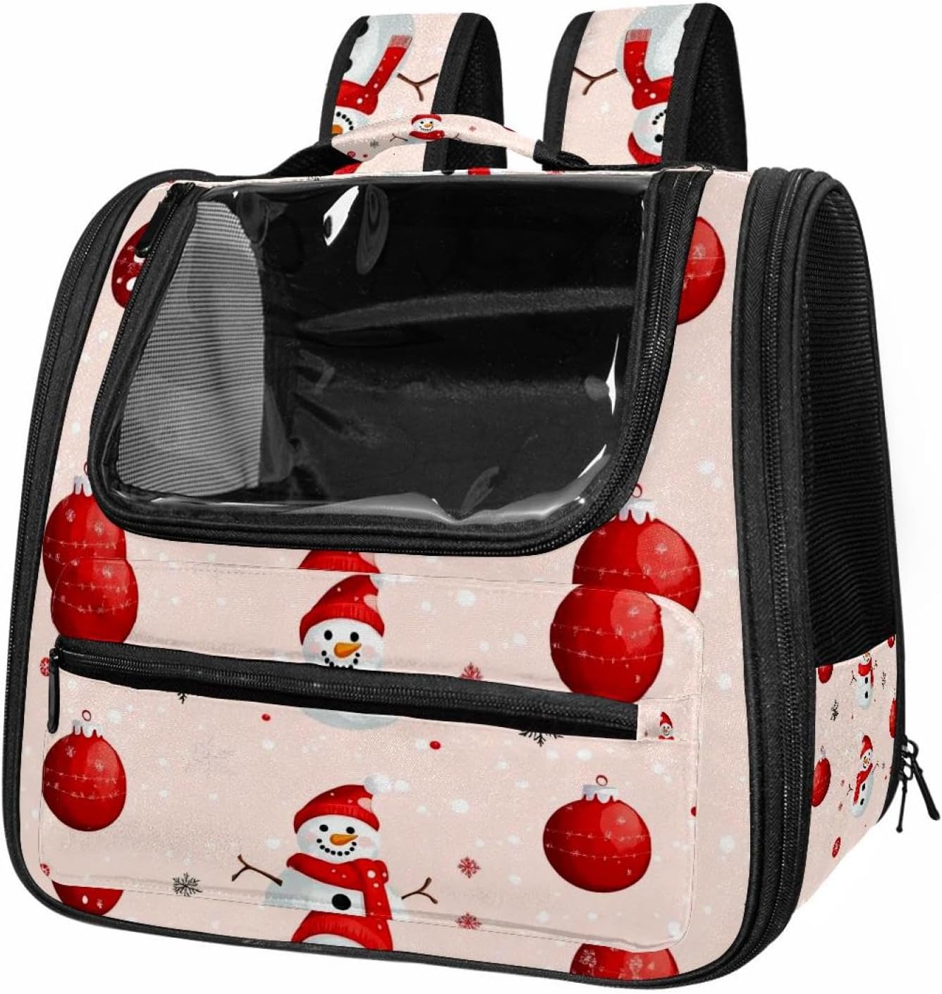 Portable Travel pet Backpack Carrier Hamster Bag Small Dog cat Carrier Breathable Hang Bag, Merry Christmas Snowman