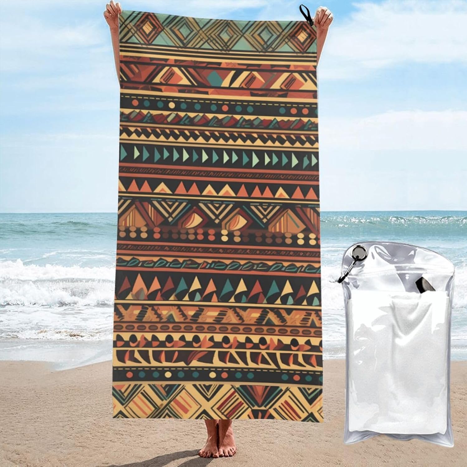 KHiry Microfiber Towel Beach Towels Native American Quick Dry Towel Soft Lightweight Travel Towels Absorbent Large Easy Pack Travel Things Beach Blanket for Gym Sports Swimming