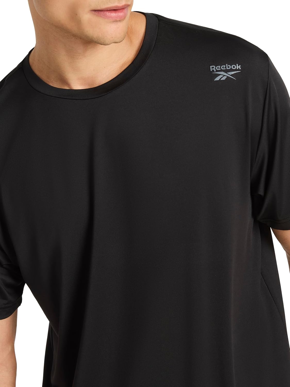 Reebok Mens Reflective Small Logo Crewneck T-Shirt, Standard Fit, Lightweight Cool Touch Jersey Fabric - Image 4