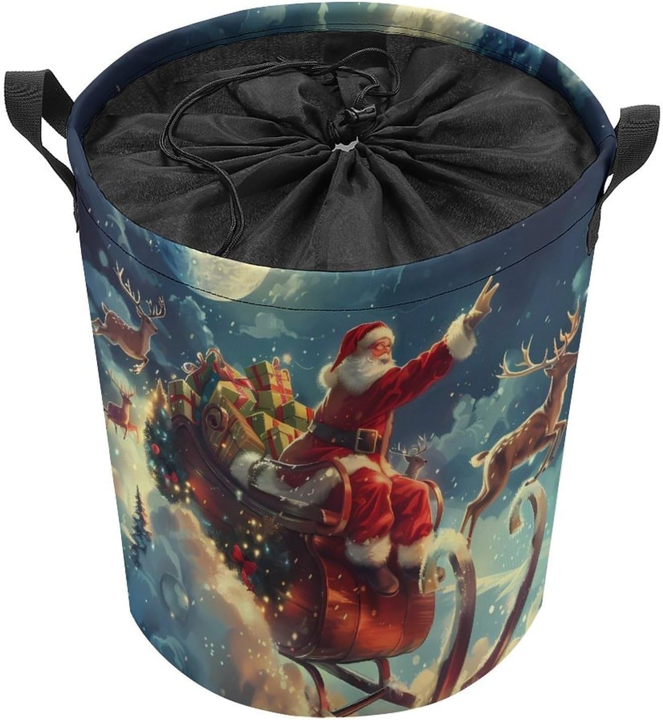 Christmas Claus Laundry Basket Dirty Clothes Hamper Storage Laundry Bag with Handles for Dorm Room 44x44cm