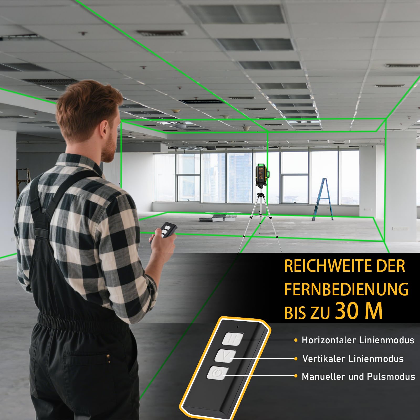 Kreuzlinienlaser mit Stativ,ASOBRIS 16 Linienlaser Selbstnivellierend Laser Wasserwaage mit 2x2400mAh Batterien,Fernbedienung&LED-Anzeige,4x360 Grad Nivellierlaser Laser Level kreuzlaser (Gelb)