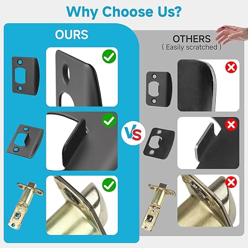 Vista 10 de Estmoon Paquete de 2 manijas de puerta de paso, pomos de puerta color negro mate, manijas de puerta cuadradas interiores, manijas resistentes sin