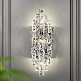 Modern Crystal Wall Sconces,Chrome Wall Light Fixtures, Luxury Indoor Wall Lamp,Crystal Vanity Wall Mount Lamps,Wall Lighting for Living Room Bedroom Bathroom Bedside Hallway Stairway Doorway Mirror