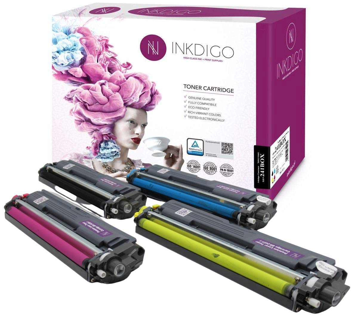 INKDIGO Toner do Drukarki Laserowej Brother TN-241 BK, TN-245 CMY, Komplet 4 Kolorów, do 2500 Stron