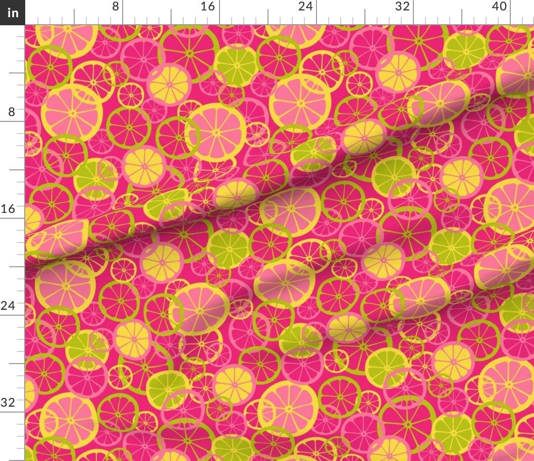Spoonflower Fabric - Pink Lemonade Citrus Fruit Lemon Lime Orange Summer Beach Tropical Printed on Petal Signature Cotton Fabric by The Yard - Sewing Quilting Apparel Crafts Decor