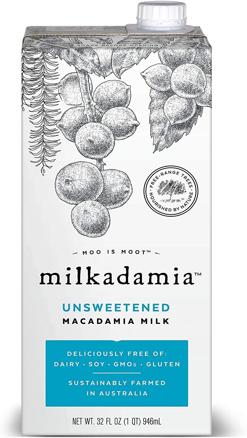 Milkadamia Unsweetened Macadamia Milk (32 oz., 6 Count) - Keto, Dairy Free, Vegan, Sugar Free