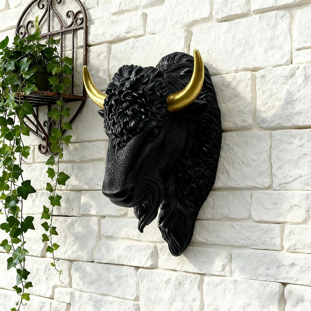 Mingzhang Wildlife Animal Heads Wall Decor Resin Animals Sculptures Head Wall Hanging Decoration Subdued Black Wall Sculpture for Living Room, Bedroom & Office,Decorative Wall Hanging Art. (Black)