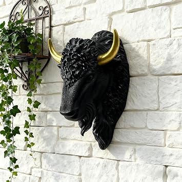 Mingzhang Wildlife Animal Heads Wall Decor Resin Animals Sculptures Head Wall Hanging Decoration Subdued Black Wall Sculpture for Living Room, Bedroom & Office,Decorative Wall Hanging Art. Black