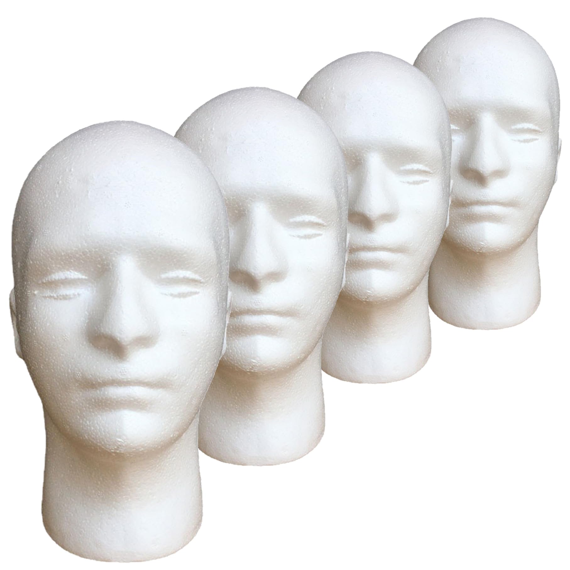 4pcs Styroporkopf, Schaufensterpuppenkopf männliches Haar Schaufensterpuppe Weißer Schaumkopf Modell Hutmasken Brille Hut Perücke Ausstellung Manikin Kopf für Zuhause, Salon, Shop