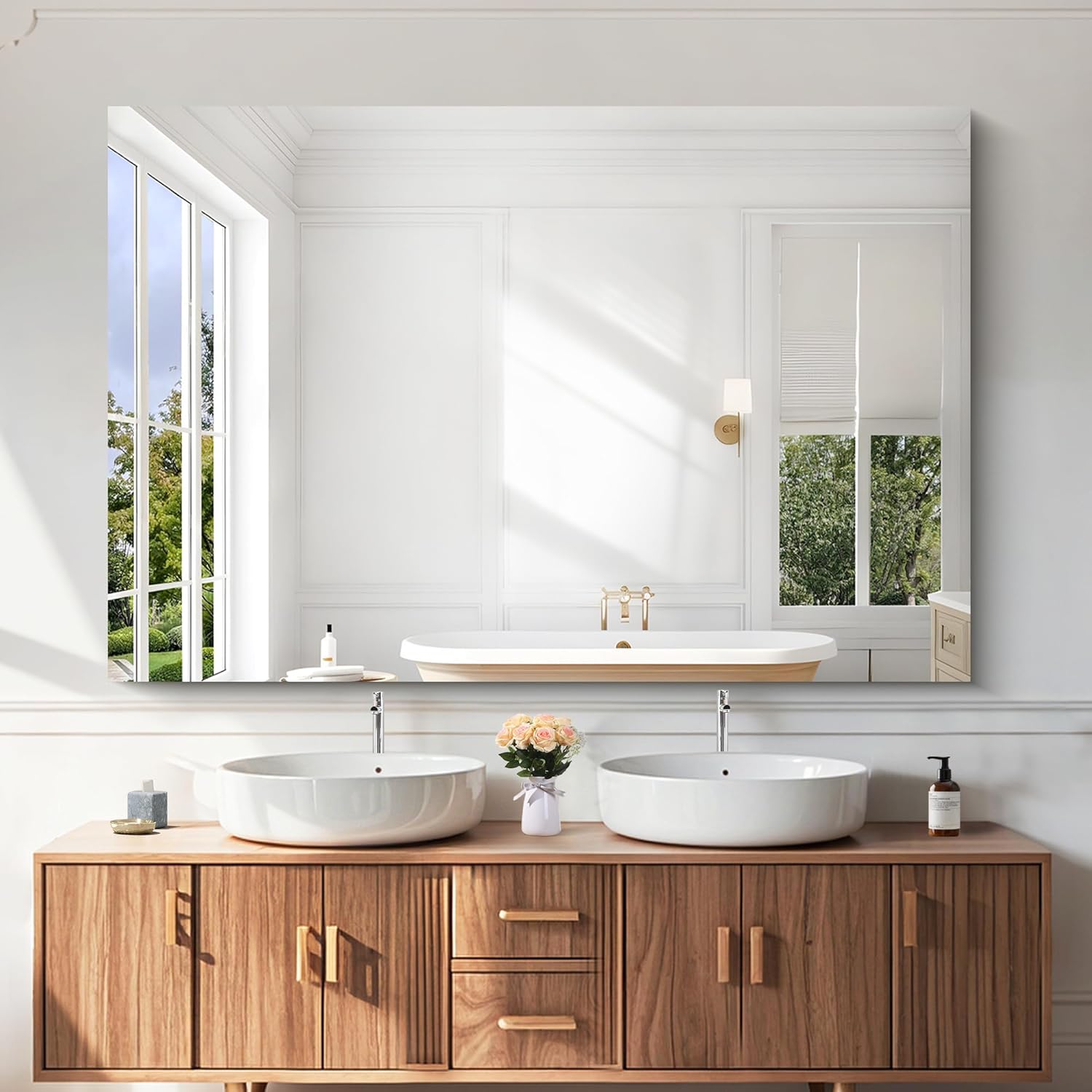 KOCUUY Frameless Mirror, 60"x40" Bathroom Mirror for Over Sink, Upgraded Shatterproof, Large Rectangle Unframed Mirror for Wall, Bathroom, Bedroom, Living Room, Entryway, Hang Horizontal/Vertical