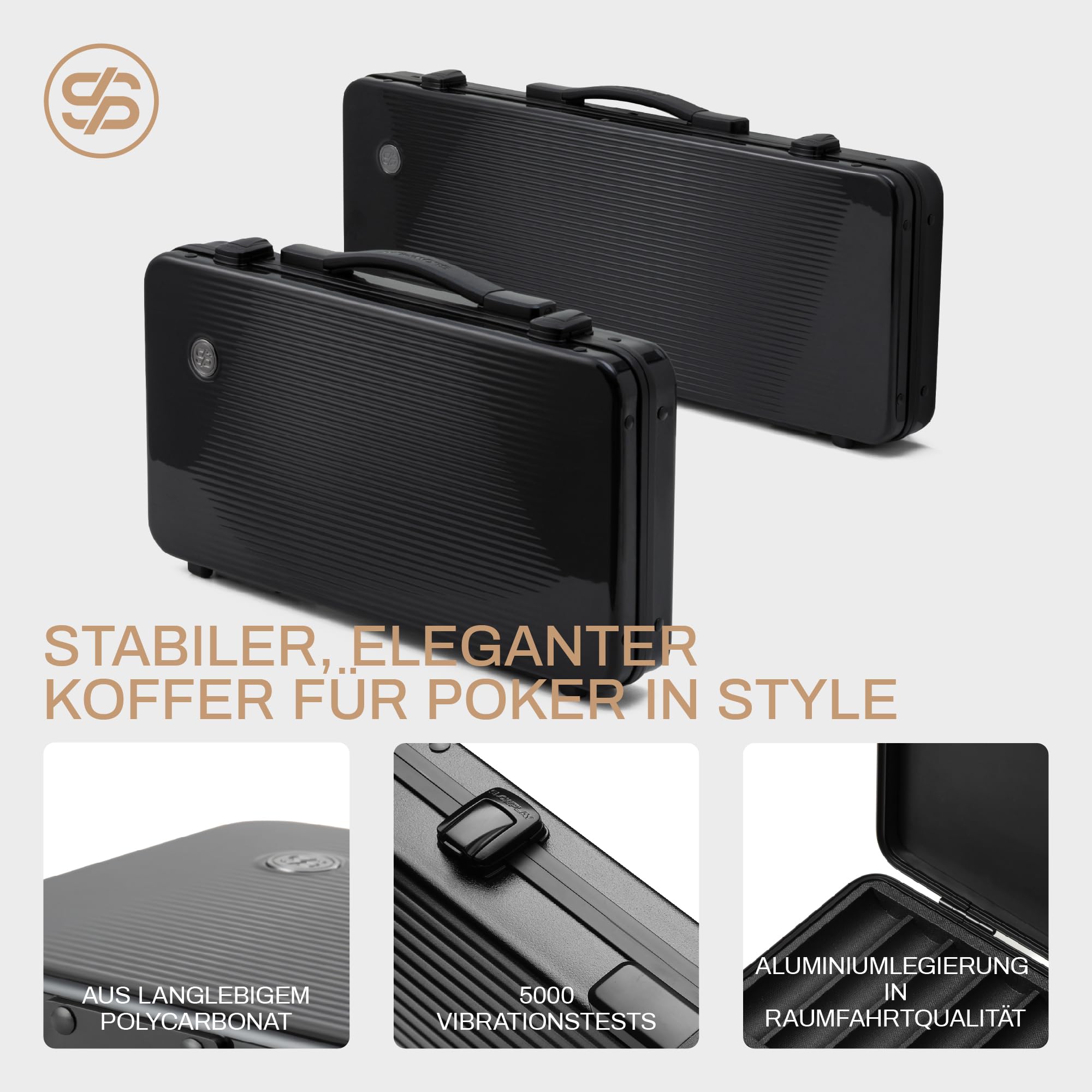 SLOWPLAY Godel Clay-Poker-Set, 14 g/40 mm Chips, Texas Hold’em | 300 Stk. mit Werten; PC-Koffer mit Spiegeleffekt; Clay-Verbundchips; minimalistisches Design