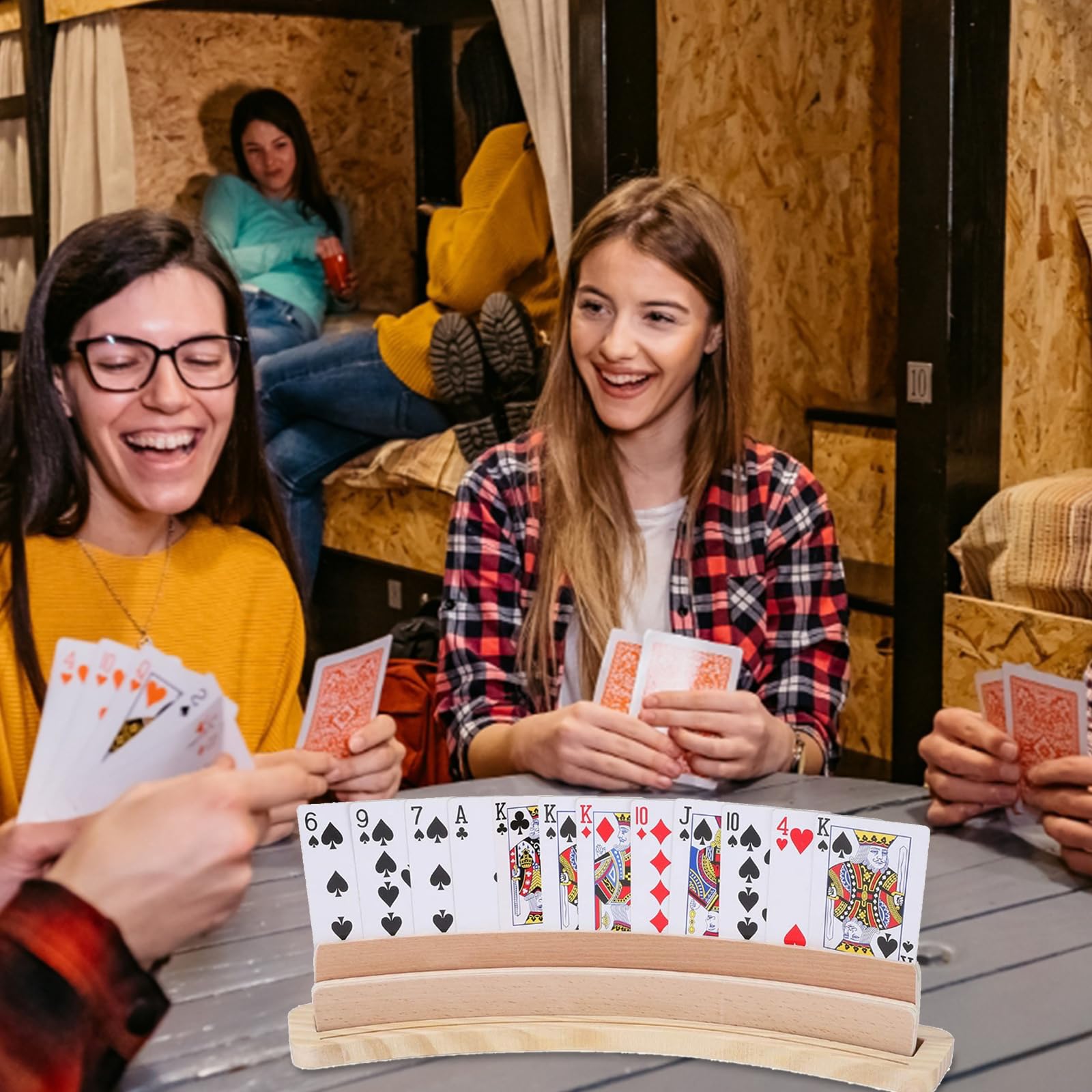 Yardwe Supporto per carte da gioco curvo in legno, per carte da poker, a mani libere, riutilizzabile, 35 5 cm