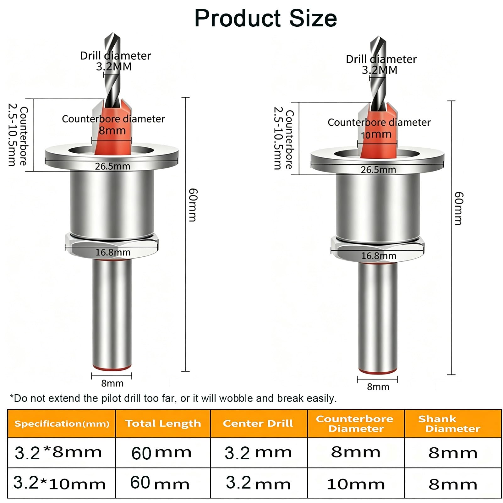 Punta per foro svasatore, 5 pezzi 3,2 mm HSS M2 punta 1/4" codolo esagonale