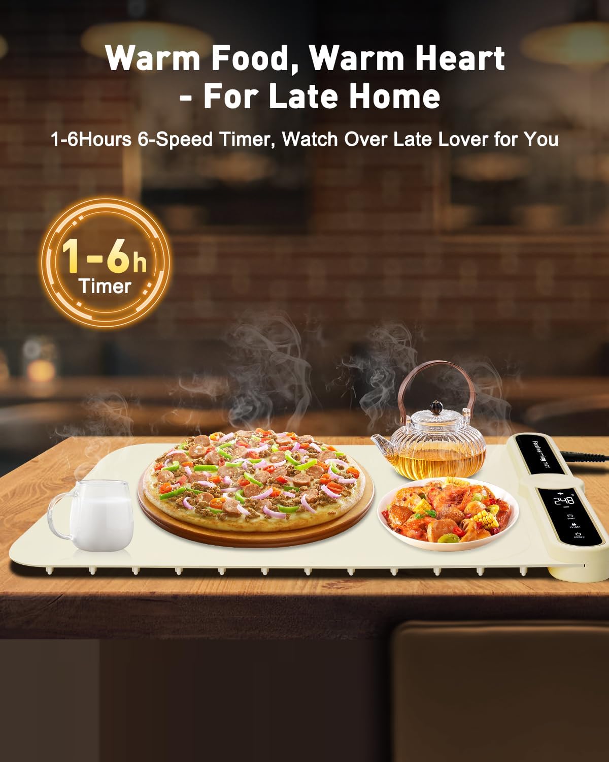 Food Warming Mats for Countertop - Warming Trays for Buffets Party, Silicone Electric Warmer with 7 Level Temp Adjustable / 4H Auto Timer, Hot Fast in 8s, Roll Up Heating Pad for Home Travel (White)