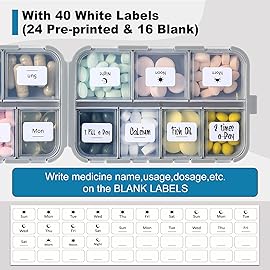 14 GRIDS Travel Pill Organizer Box with Labels - Travel Medicine Case Kit - Pocket Daily Pharmacy Container - Travel Medication Holder Dispenser for Fish Oil Vitamin Supplement Storage - Grey
